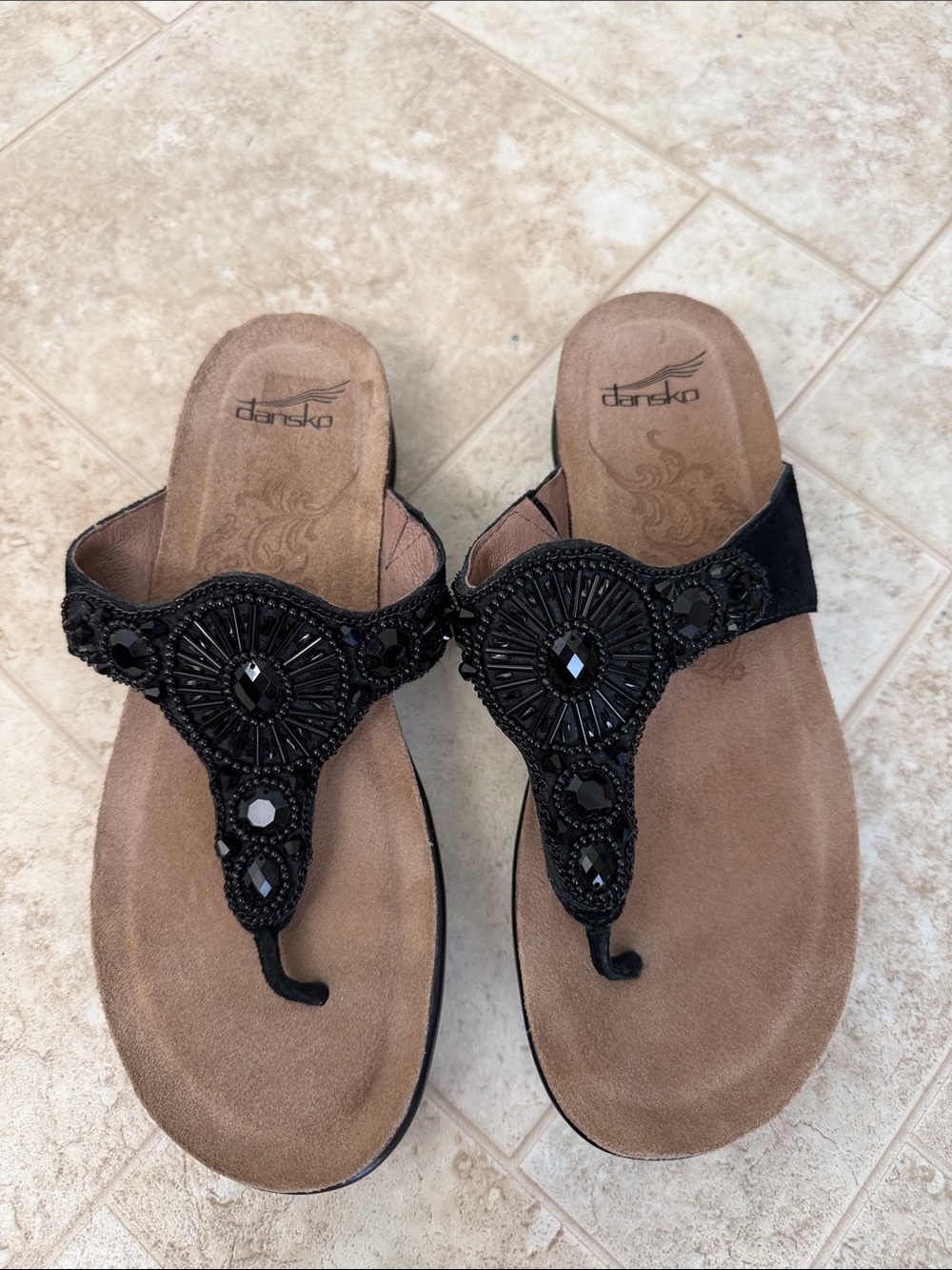 Dansko Black Jeweled Thong Sandals